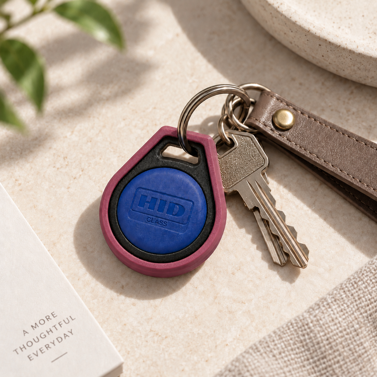 Keytuck key fob cover in Berry on a keyring