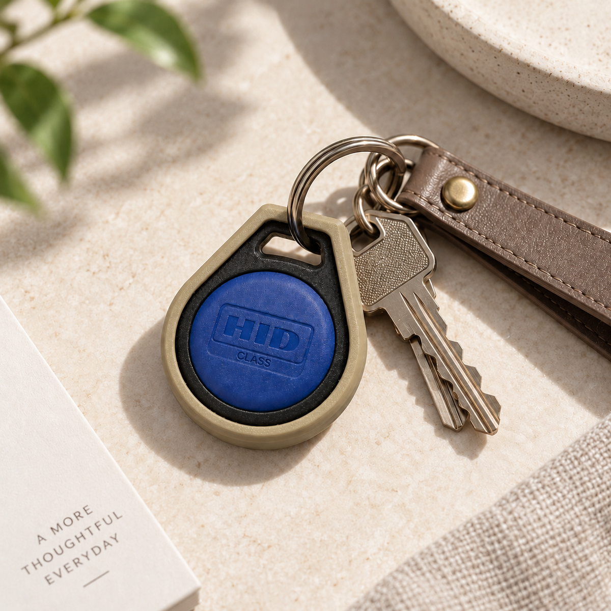 Keytuck key fob cover in Khaki on a keyring